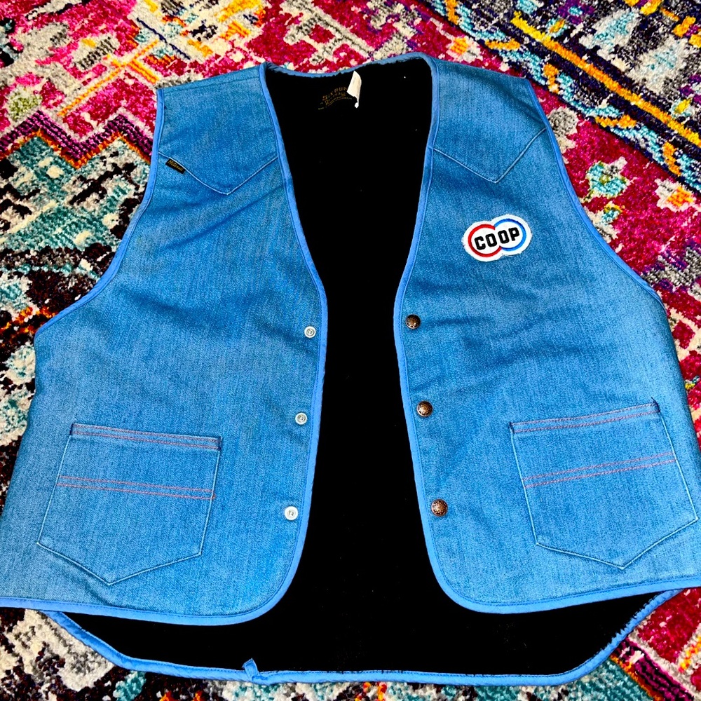Vintage 70s western biker fur lined denim vest